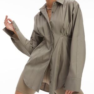 NWT GOOD AMERICAN Dart Poplin Button Down Shirt in Khaki sz 3